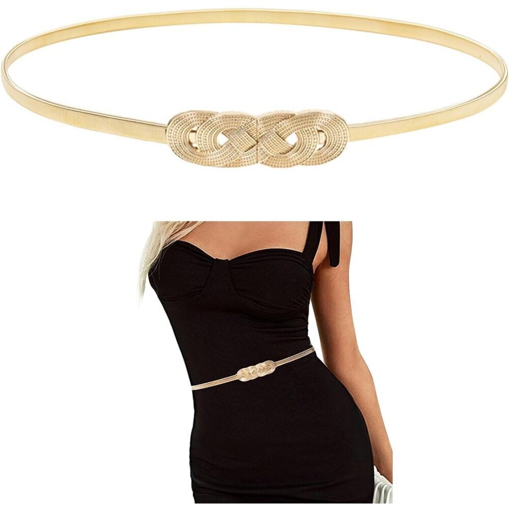 Women's Metal Stretch Waist Belt Gold Knot Buckle Fashion Accessory